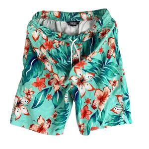 Lands' End Big Boys 18-20 Hawaiian Board Shorts Drawstring Green Floral